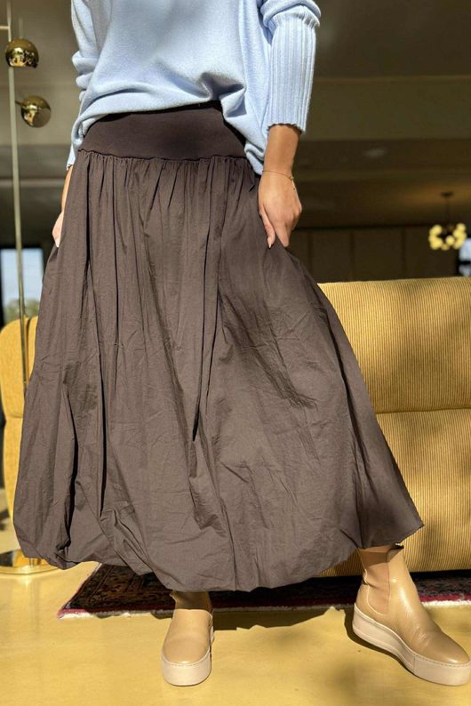 Paloma Bubble Hem Midi Skirt Chocolate